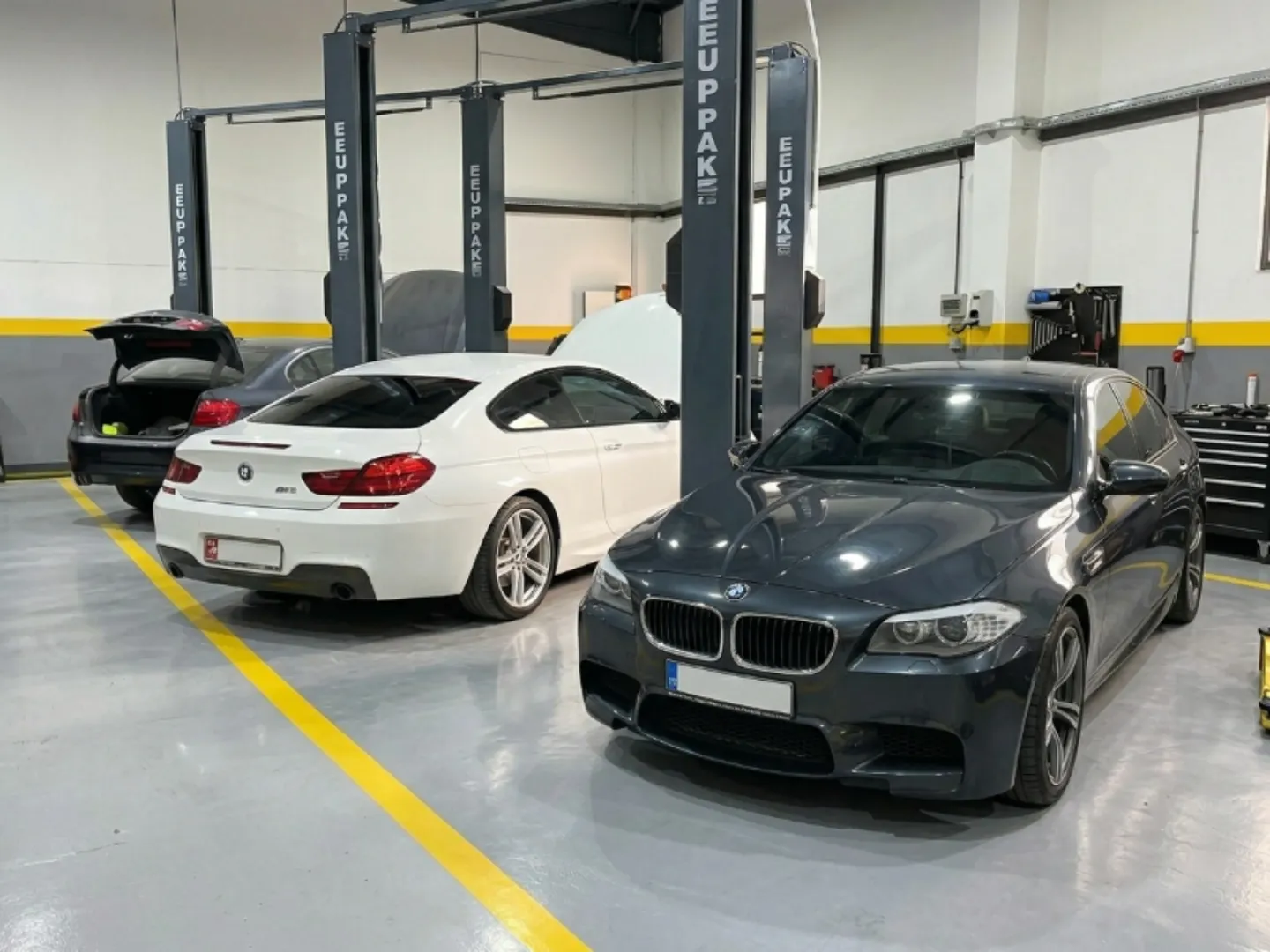 Genuine BMW parts shelved at the Zenfo Auto Services workshop in Musaffah